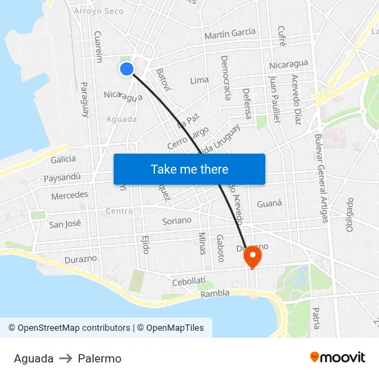 Aguada to Palermo map