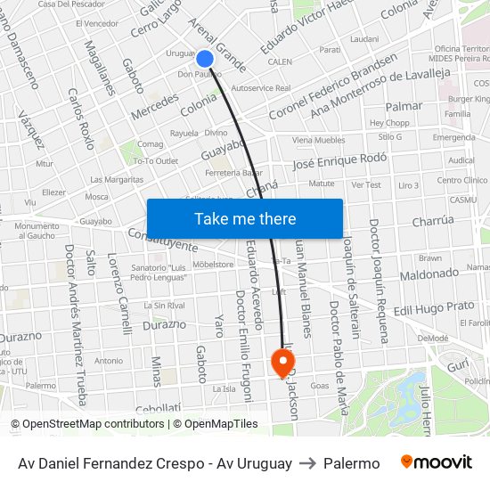 Av Daniel Fernandez Crespo - Av Uruguay to Palermo map