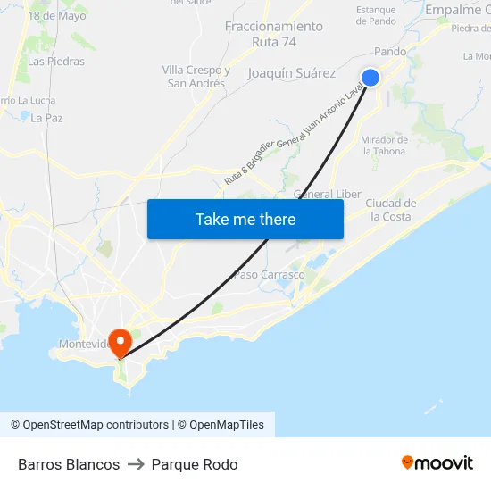 Barros Blancos to Parque Rodo map