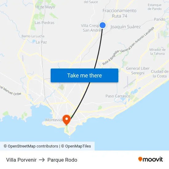 Villa Porvenir to Parque Rodo map
