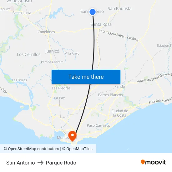 San Antonio to Parque Rodo map