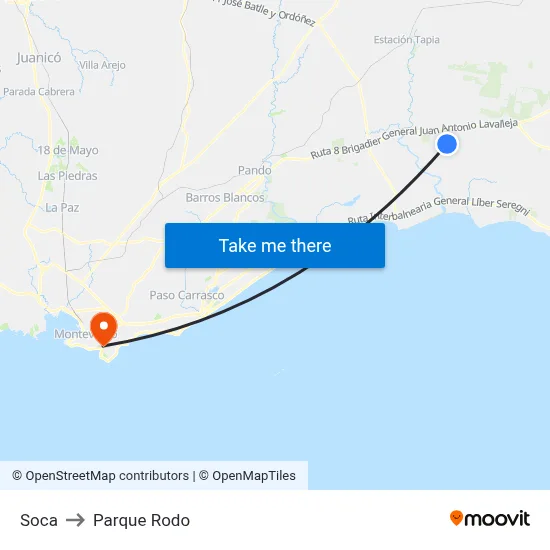 Soca to Parque Rodo map