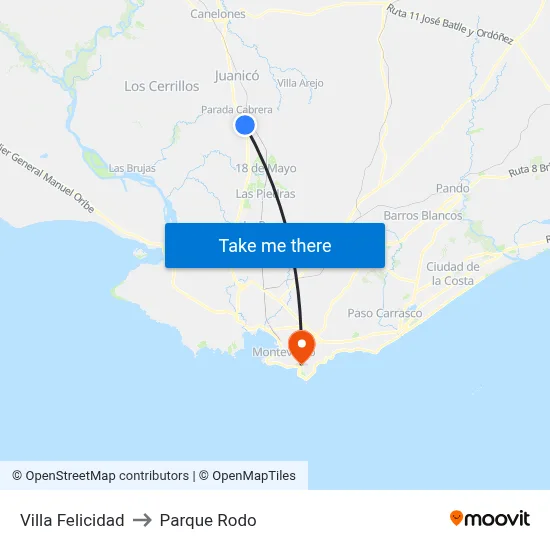 Villa Felicidad to Parque Rodo map
