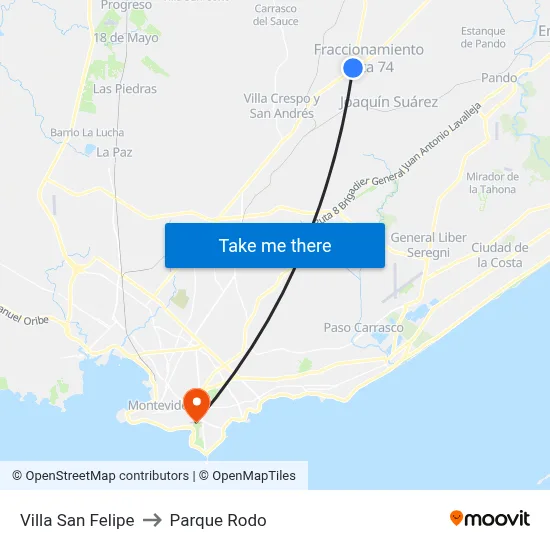 Villa San Felipe to Parque Rodo map