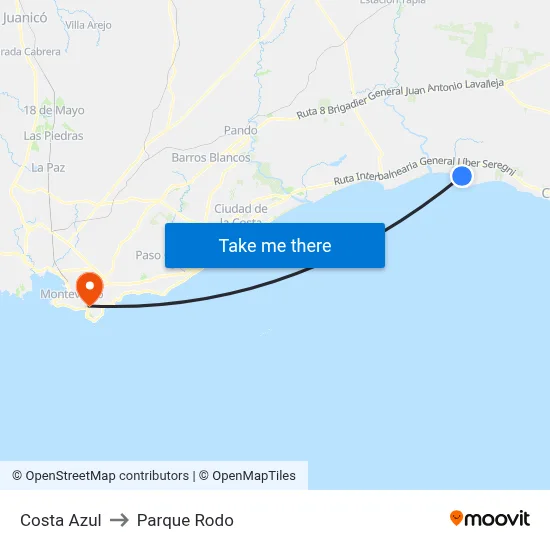 Costa Azul to Parque Rodo map
