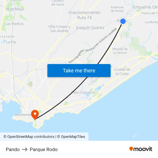 Pando to Parque Rodo map