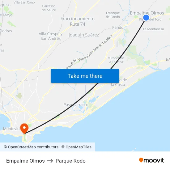 Empalme Olmos to Parque Rodo map