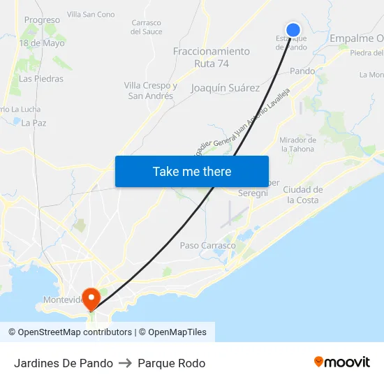 Jardines De Pando to Parque Rodo map