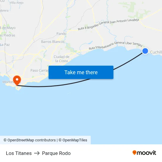 Los Titanes to Parque Rodo map