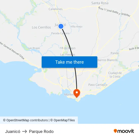 Juanicó to Parque Rodo map