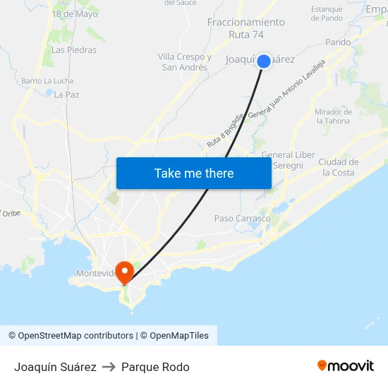 Joaquín Suárez to Parque Rodo map