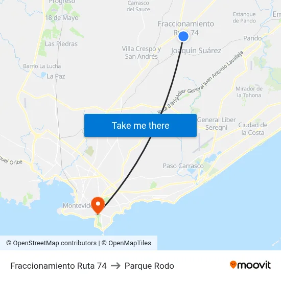 Fraccionamiento Ruta 74 to Parque Rodo map