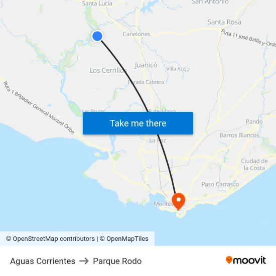 Aguas Corrientes to Parque Rodo map