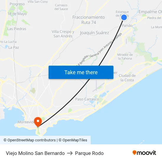 Viejo Molino San Bernardo to Parque Rodo map