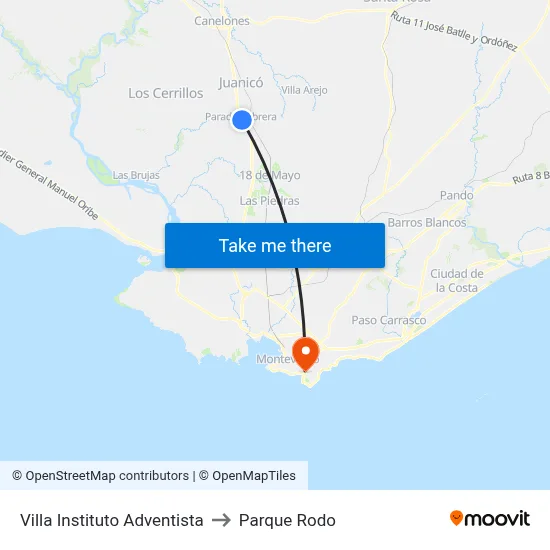 Villa Instituto Adventista to Parque Rodo map