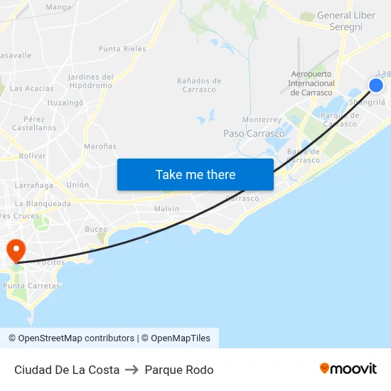Ciudad De La Costa to Parque Rodo map