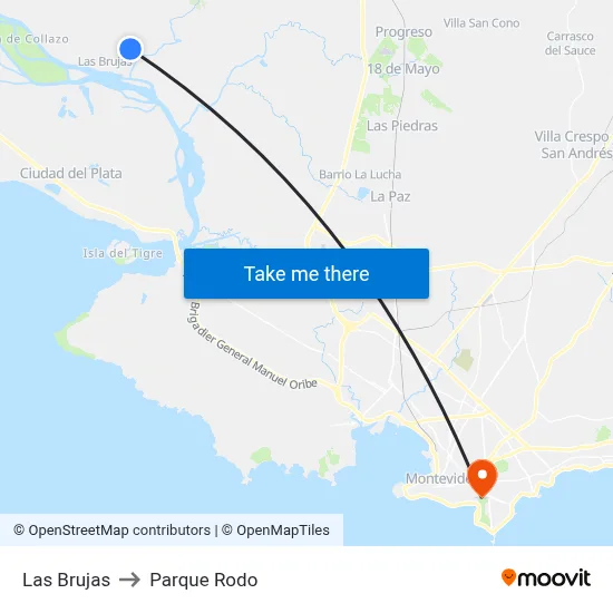 Las Brujas to Parque Rodo map