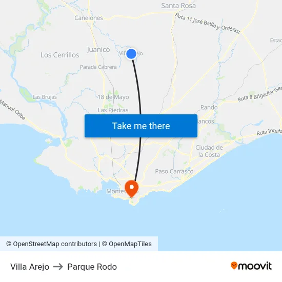 Villa Arejo to Parque Rodo map