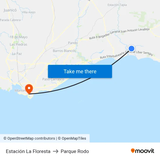 Estación La Floresta to Parque Rodo map