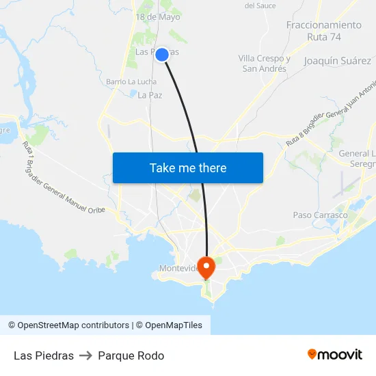 Las Piedras to Parque Rodo map
