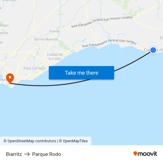 Biarritz to Parque Rodo map