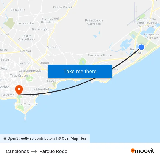 Canelones to Parque Rodo map