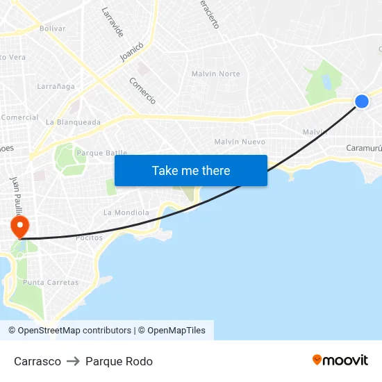 Carrasco to Parque Rodo map