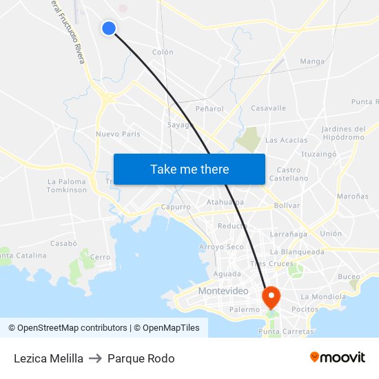 Lezica Melilla to Parque Rodo map