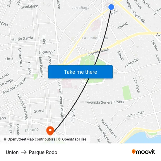 Union to Parque Rodo map