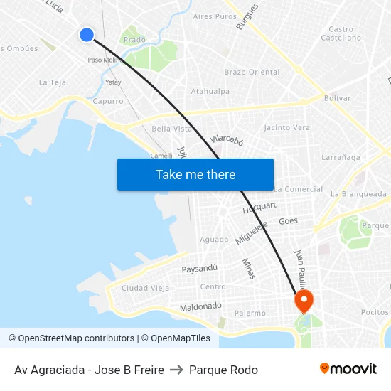 Av Agraciada - Jose B Freire to Parque Rodo map