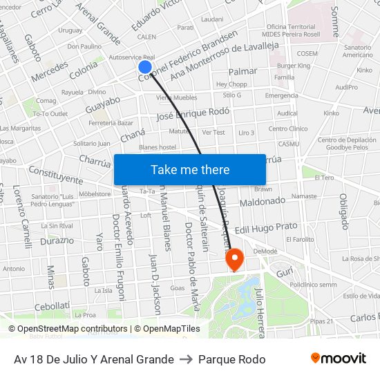 Av 18 De Julio Y Arenal Grande to Parque Rodo map