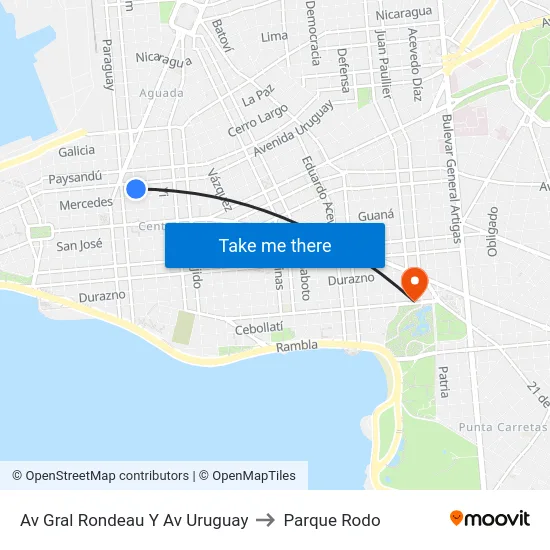 Av Gral Rondeau Y Av Uruguay to Parque Rodo map