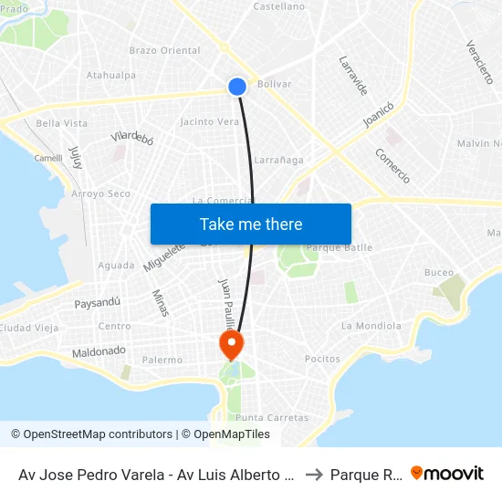 Av Jose Pedro Varela - Av Luis Alberto De Herrera to Parque Rodo map