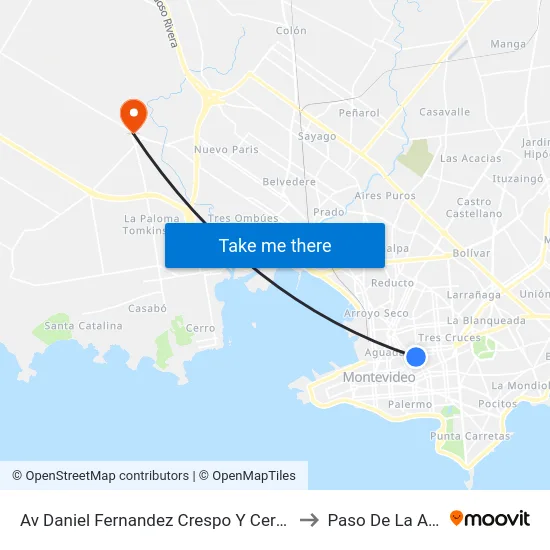Av Daniel Fernandez Crespo Y Cerro Largo to Paso De La Arena map