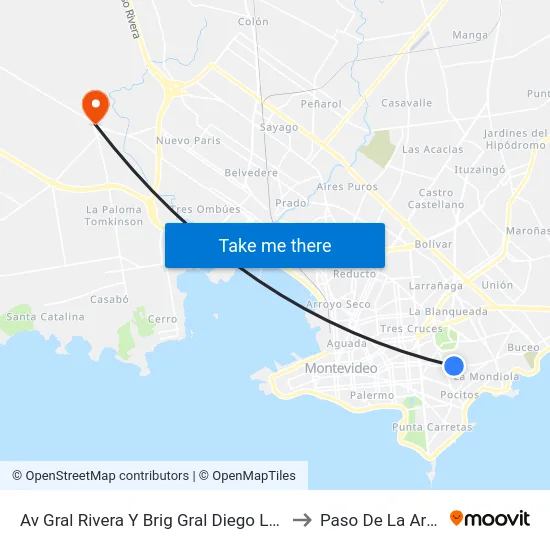 Av Gral Rivera Y Brig Gral Diego Lamas to Paso De La Arena map