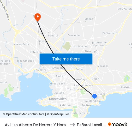 Av Luis Alberto De Herrera Y Horacio to Peñarol Lavalleja map