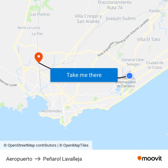 Aeropuerto to Peñarol Lavalleja map