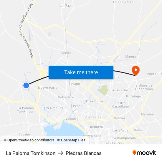 La Paloma Tomkinson to Piedras Blancas map