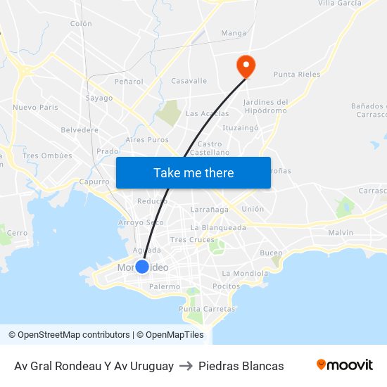 Av Gral Rondeau Y Av Uruguay to Piedras Blancas map