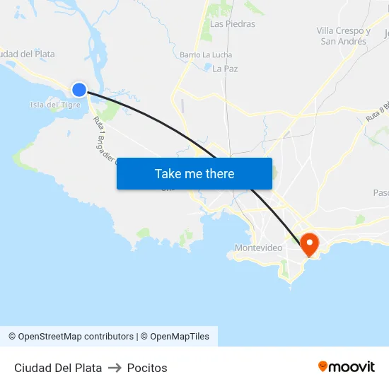 Ciudad Del Plata to Pocitos map