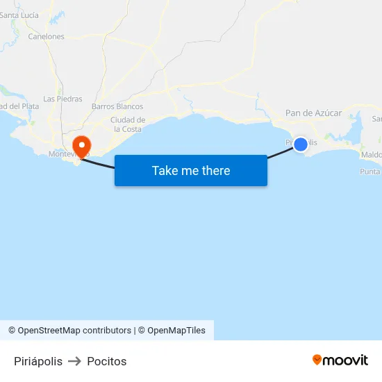 Piriápolis to Pocitos map