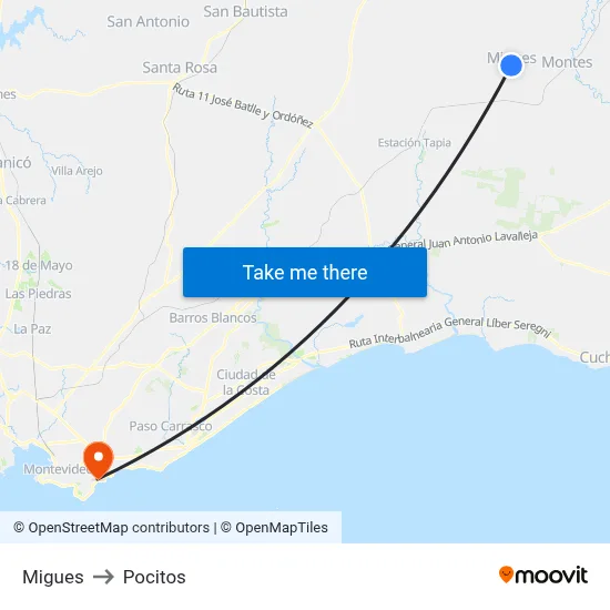 Migues to Pocitos map
