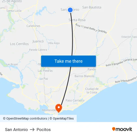 San Antonio to Pocitos map