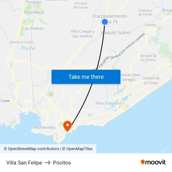 Villa San Felipe to Pocitos map