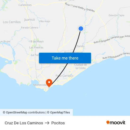 Cruz De Los Caminos to Pocitos map