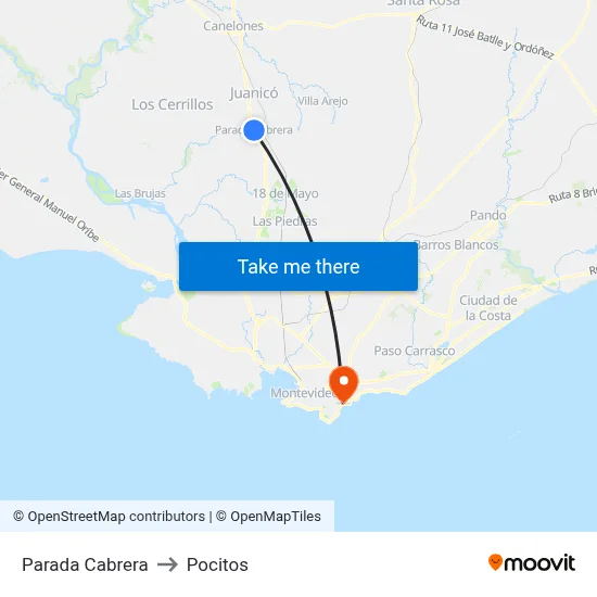 Parada Cabrera to Pocitos map