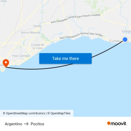 Argentino to Pocitos map