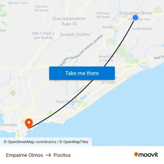 Empalme Olmos to Pocitos map