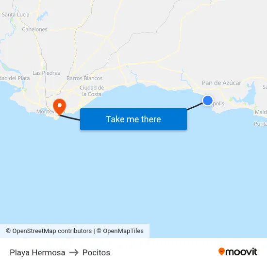 Playa Hermosa to Pocitos map