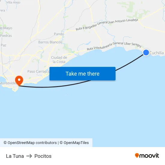 La Tuna to Pocitos map